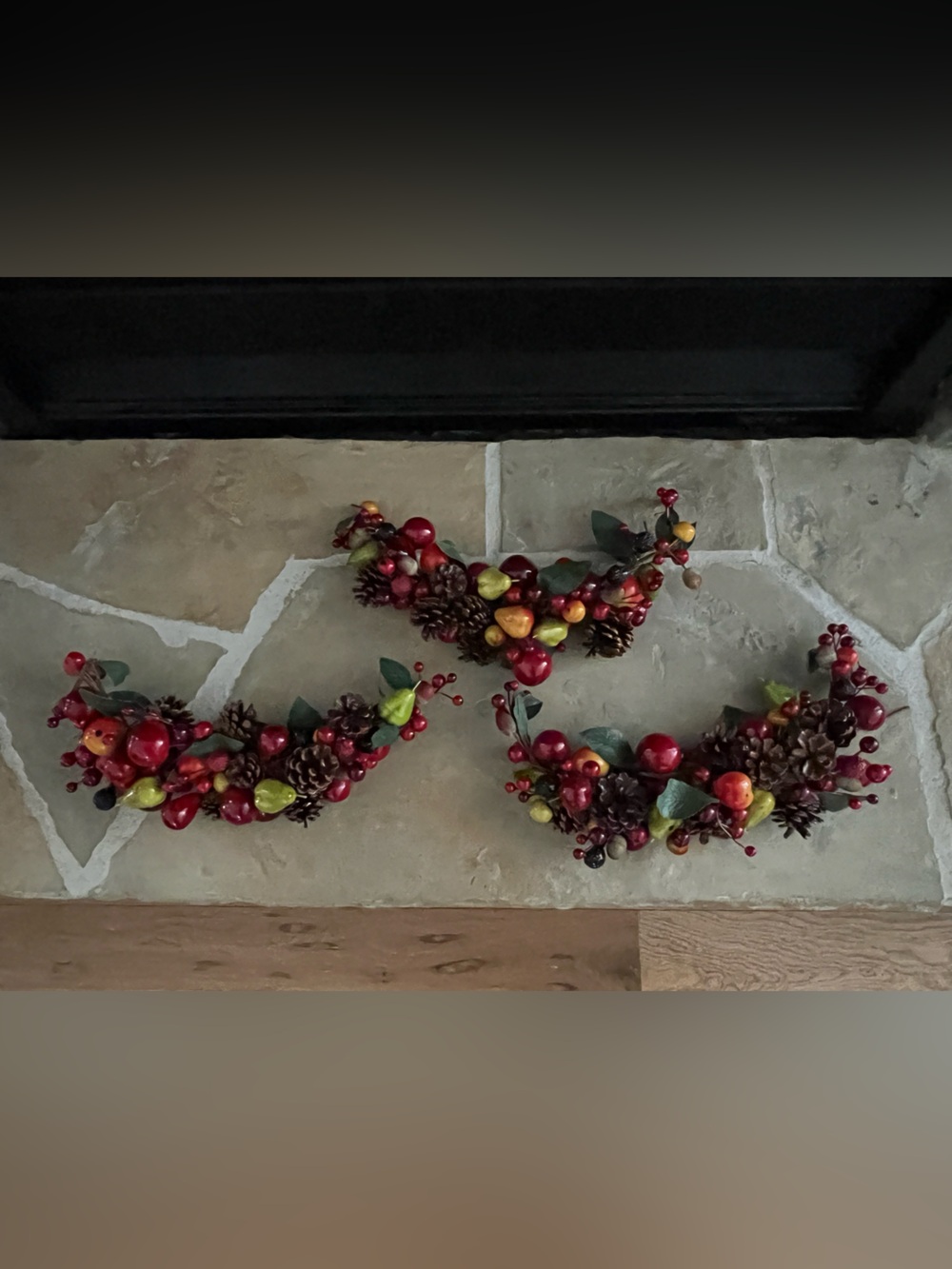 Set of 3 Colorful Autumn/Christmas Fruit and Pine Cone Swags